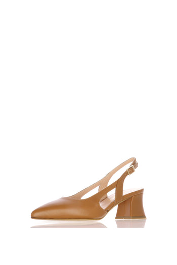 Slingback in pelle blu, cuoio e nero tacco basso Soffice Sogno - 4