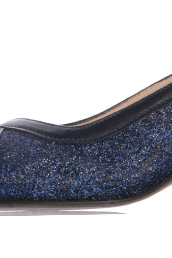 Slingback in pelle e rete con glitter blu e phard tacco basso - 10