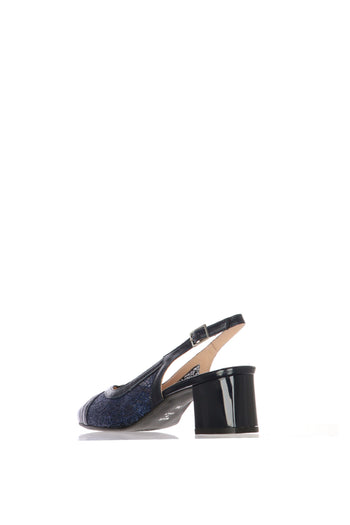 Slingback in pelle e rete con glitter blu e phard tacco basso - 6