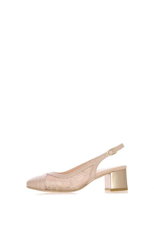 Slingback in pelle e rete con glitter blu e phard tacco basso - 1