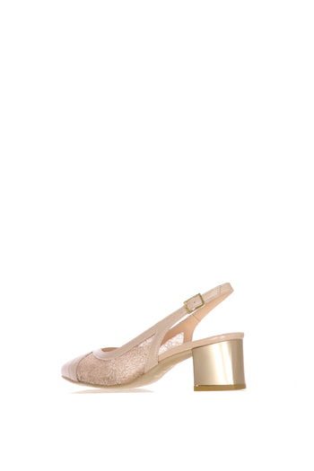 Slingback in pelle e rete con glitter blu e phard tacco basso - 5