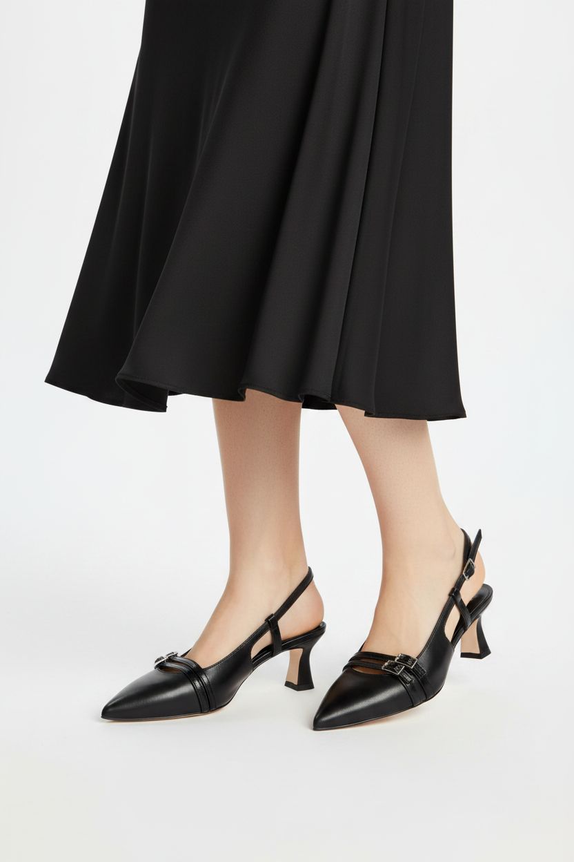 Slingback in pelle nera con fibbie Melluso 2