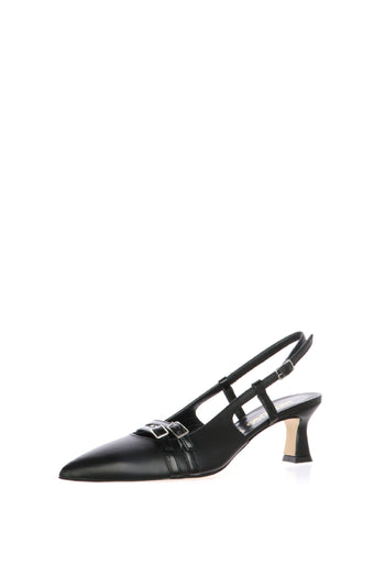 Slingback in pelle nera con fibbie Melluso - 4