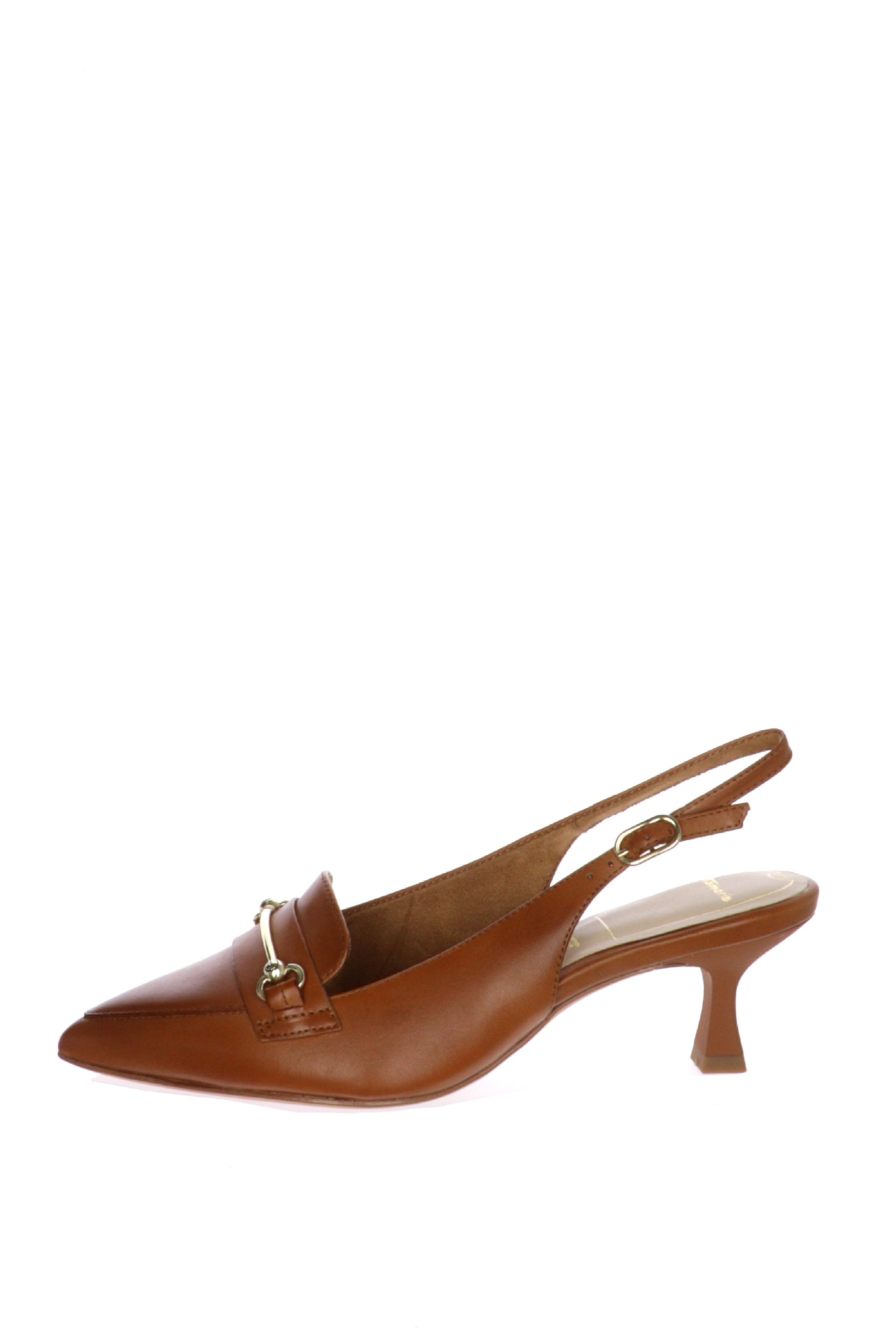 Slingback in pelle nera e cuoio Tamaris