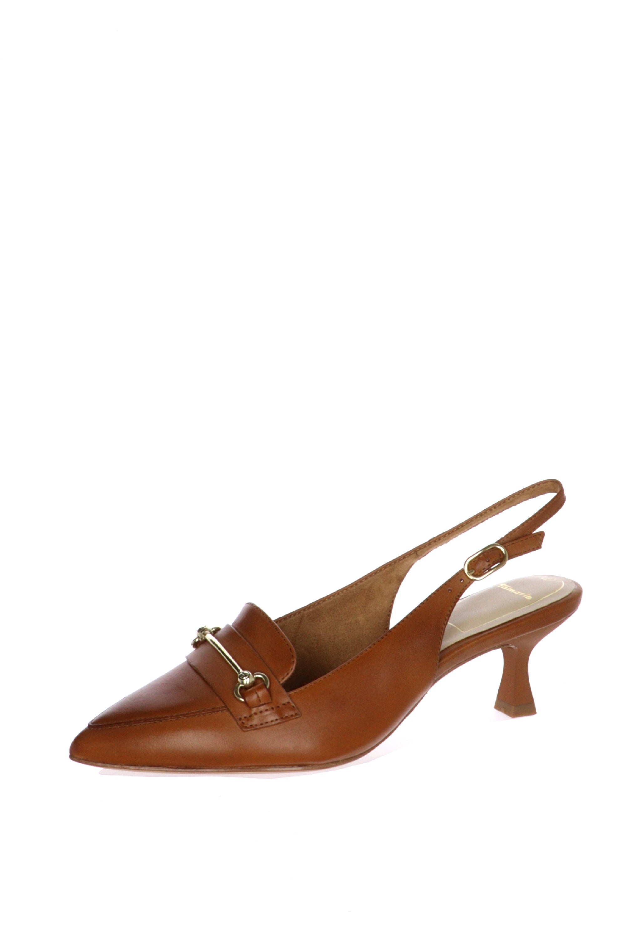 Slingback in pelle nera e cuoio Tamaris