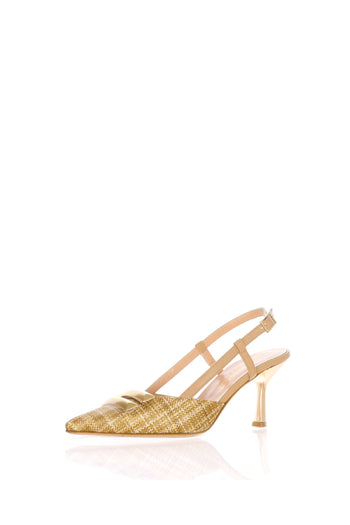 Slingback in raffia cuoio con tacco sottile Soffice Sogno - 3