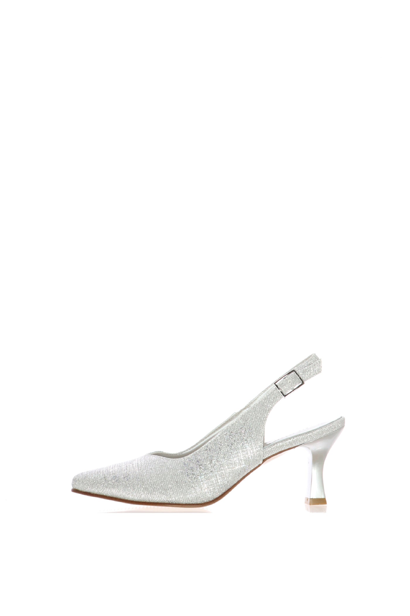 Slingback in tessuto glitter artgento e platino tacco 6 cm 2