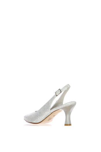 Slingback in tessuto glitter artgento e platino tacco 6 cm - 6
