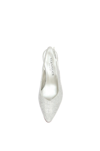 Slingback in tessuto glitter artgento e platino tacco 6 cm - 11