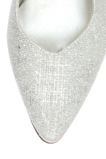 Slingback in tessuto glitter artgento e platino tacco 6 cm - 10