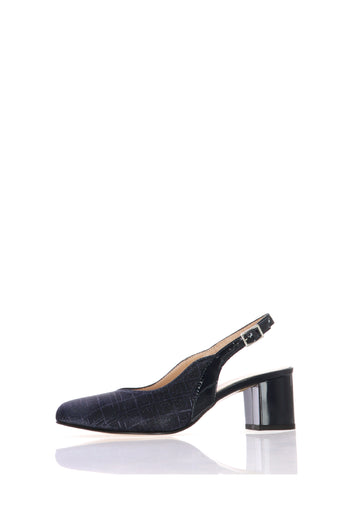 Slingback in tessuto glitterargento e blu tacco basso - 3