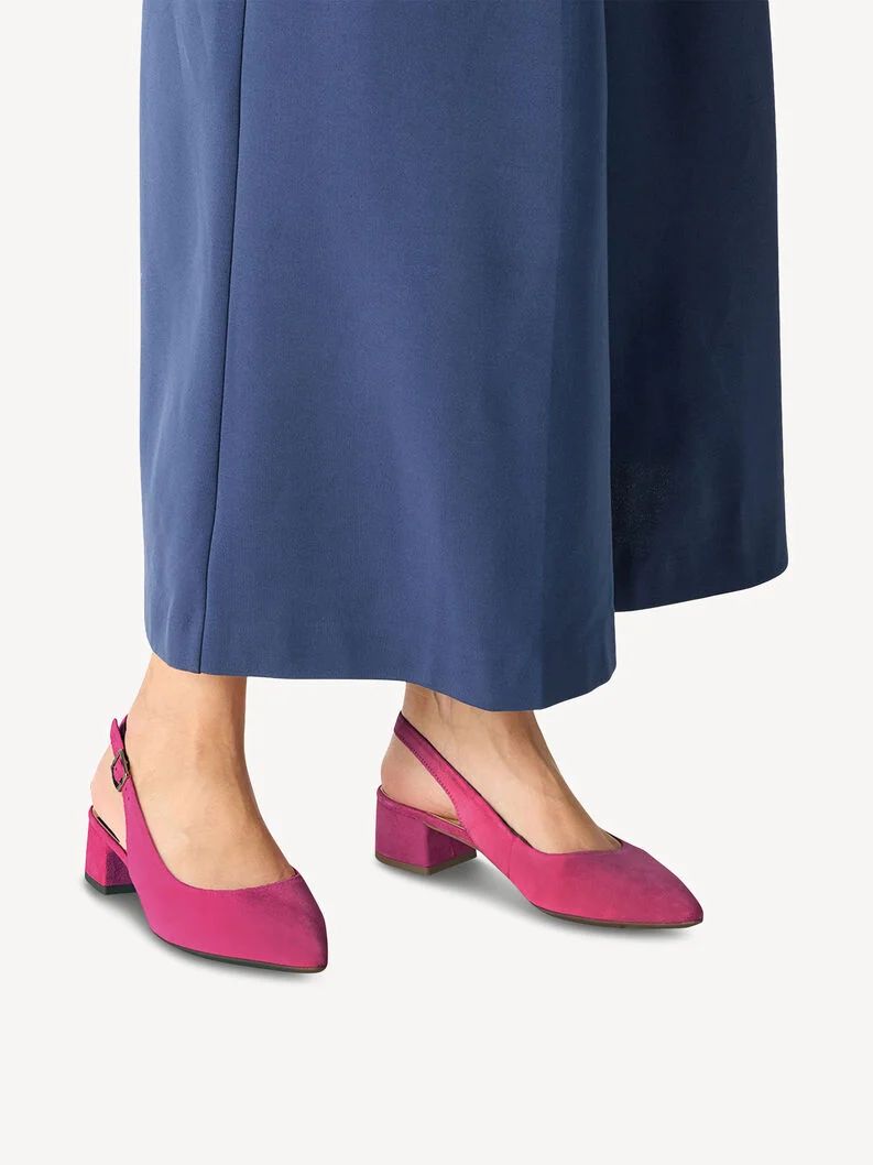 Slingback in vero camoscio fuxia con tacco basso Tamaris 2