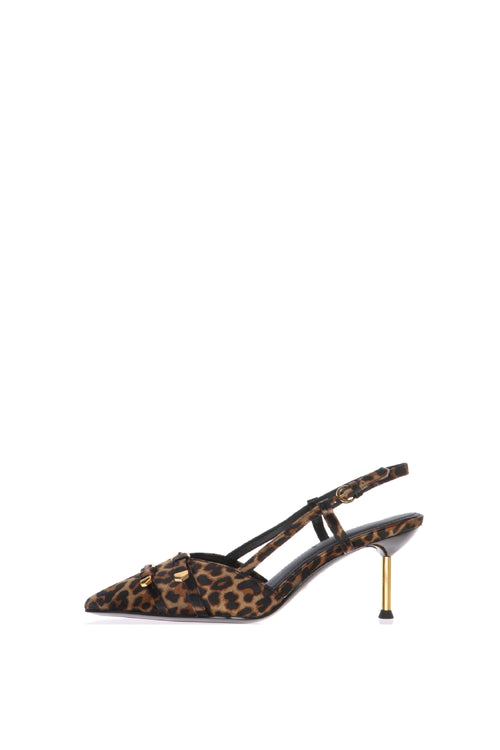Slingback leopard con fibiette e tacco stiletto - 1