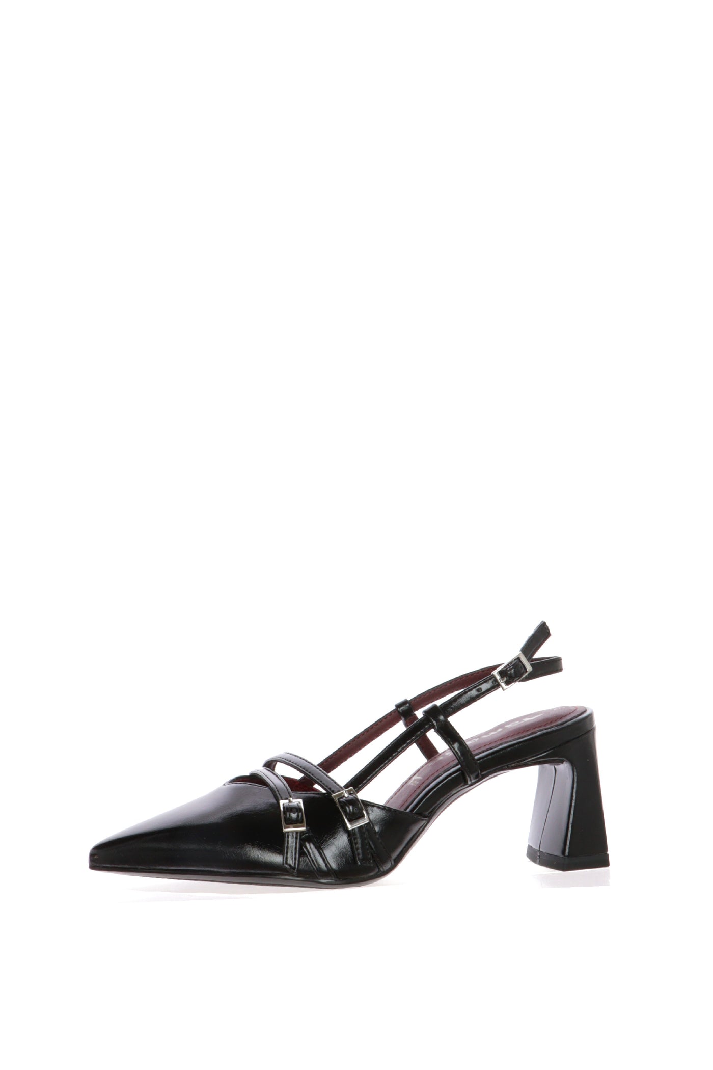 Slingback nera in pelle lucida con fibbie metalliche Tamaris