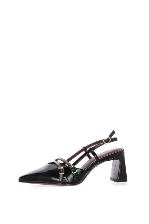 Slingback nera in pelle lucida con fibbie metalliche Tamaris - 1