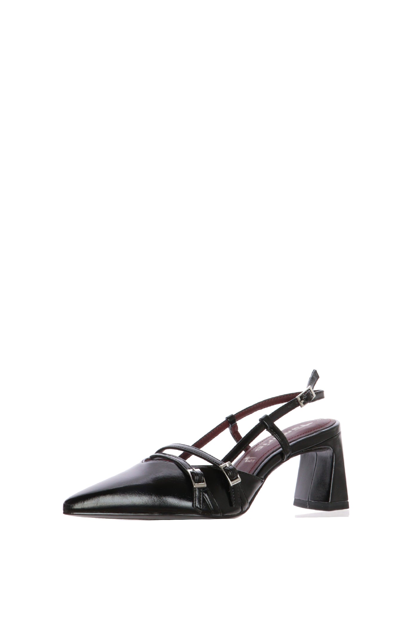 Slingback nera in pelle lucida con fibbie metalliche Tamaris 2