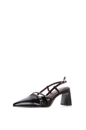 Slingback nera in pelle lucida con fibbie metalliche Tamaris - 3