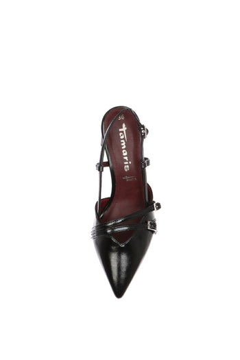 Slingback nera in pelle lucida con fibbie metalliche Tamaris - 7