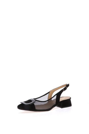Slingback nero e arancione in rete tacco basso - 3