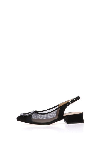Slingback nero e arancione in rete tacco basso - 3