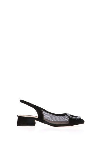 Slingback nero e arancione in rete tacco basso - 8