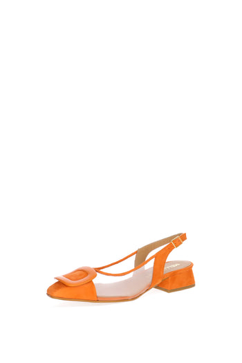 Slingback nero e arancione in rete tacco basso - 4
