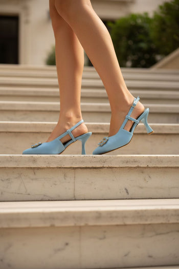 Slingback pelle celeste Soffice Sogno - 3