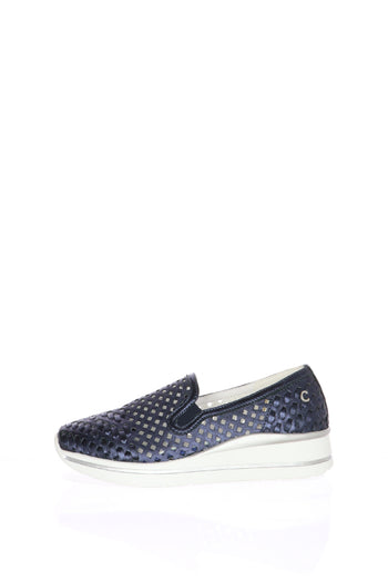 Slip on in pelle traforata oro e blu - 3