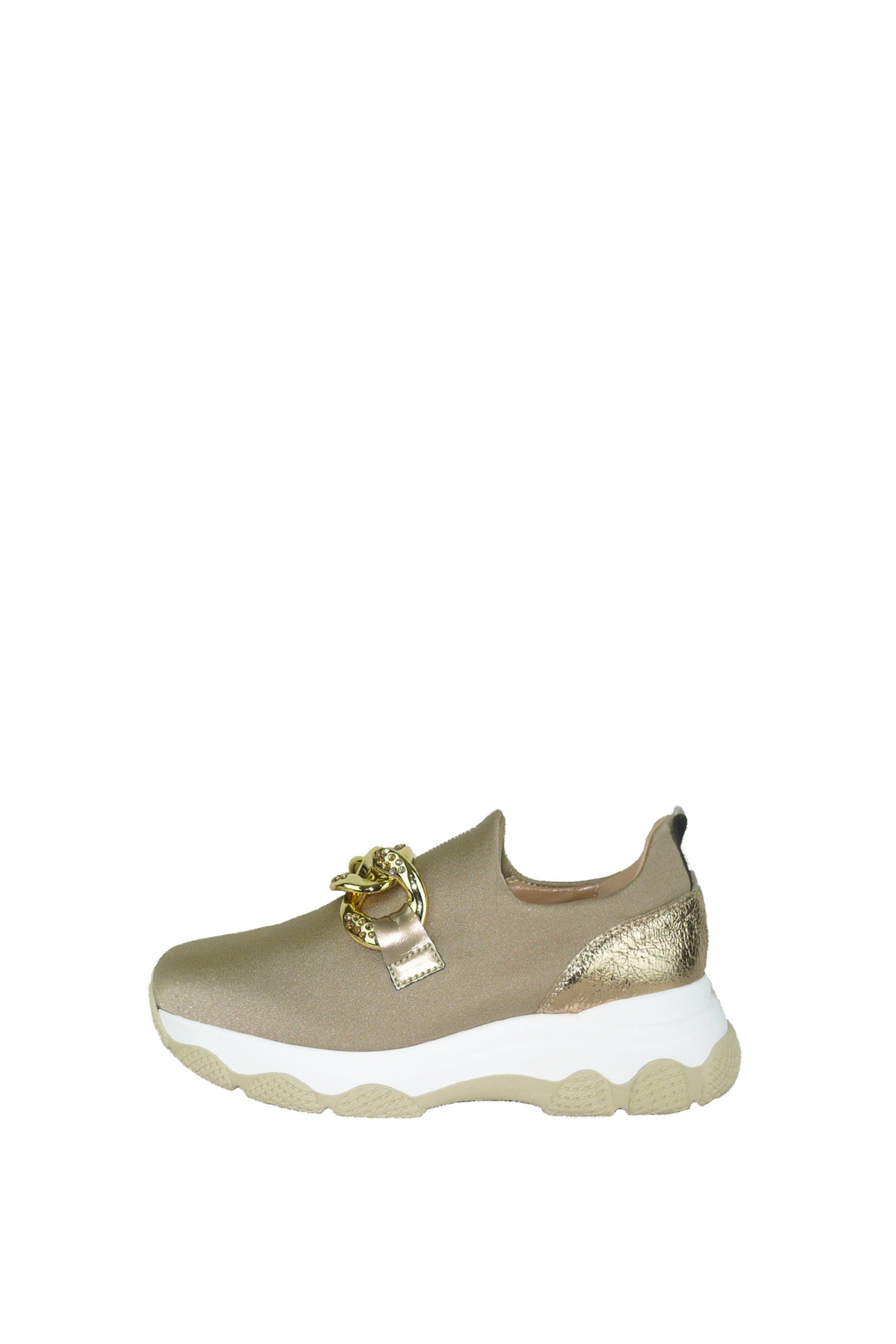 Slip on in tessuto beige con catena Cinzia Soft