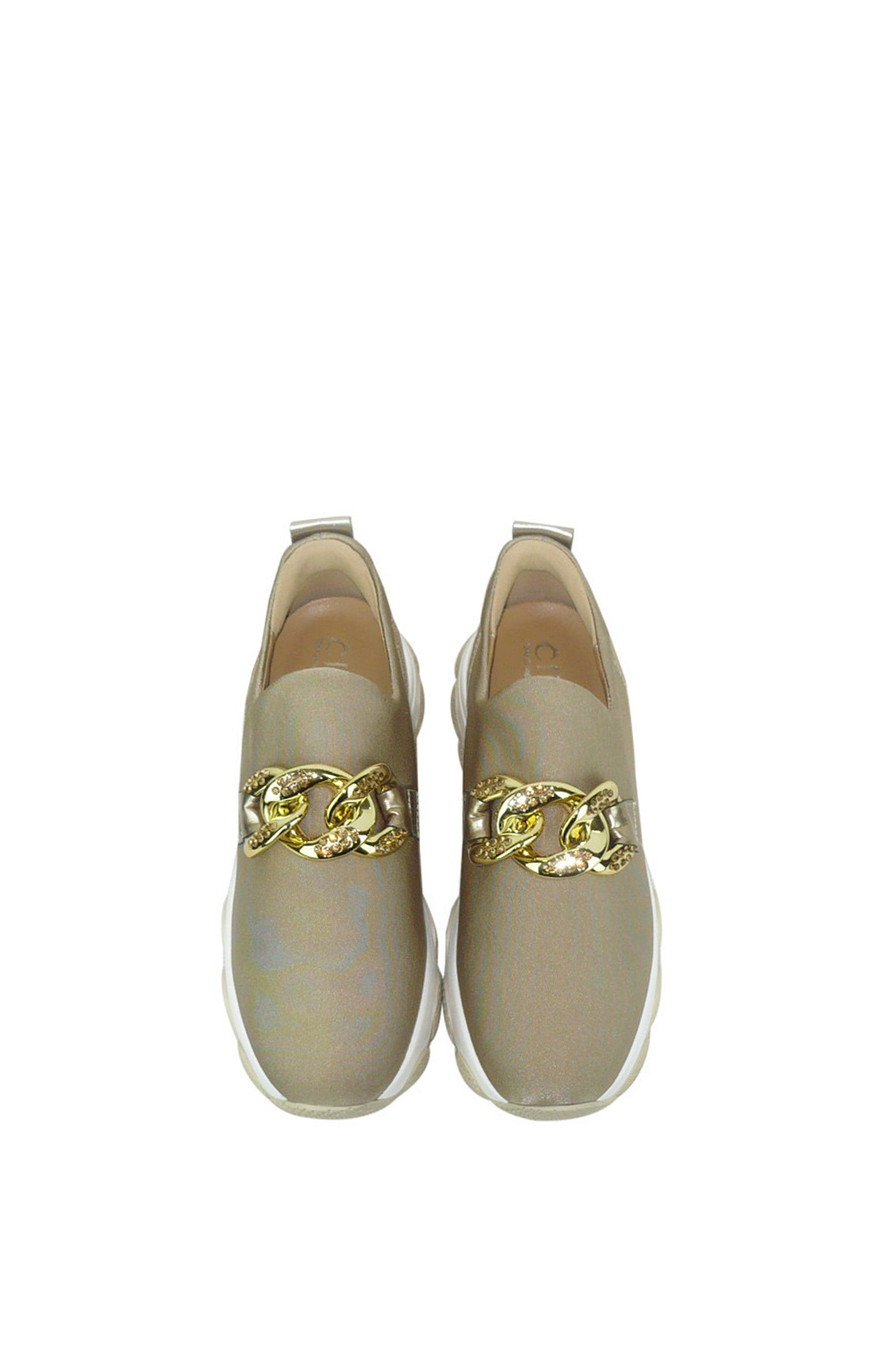 Slip on in tessuto beige con catena Cinzia Soft