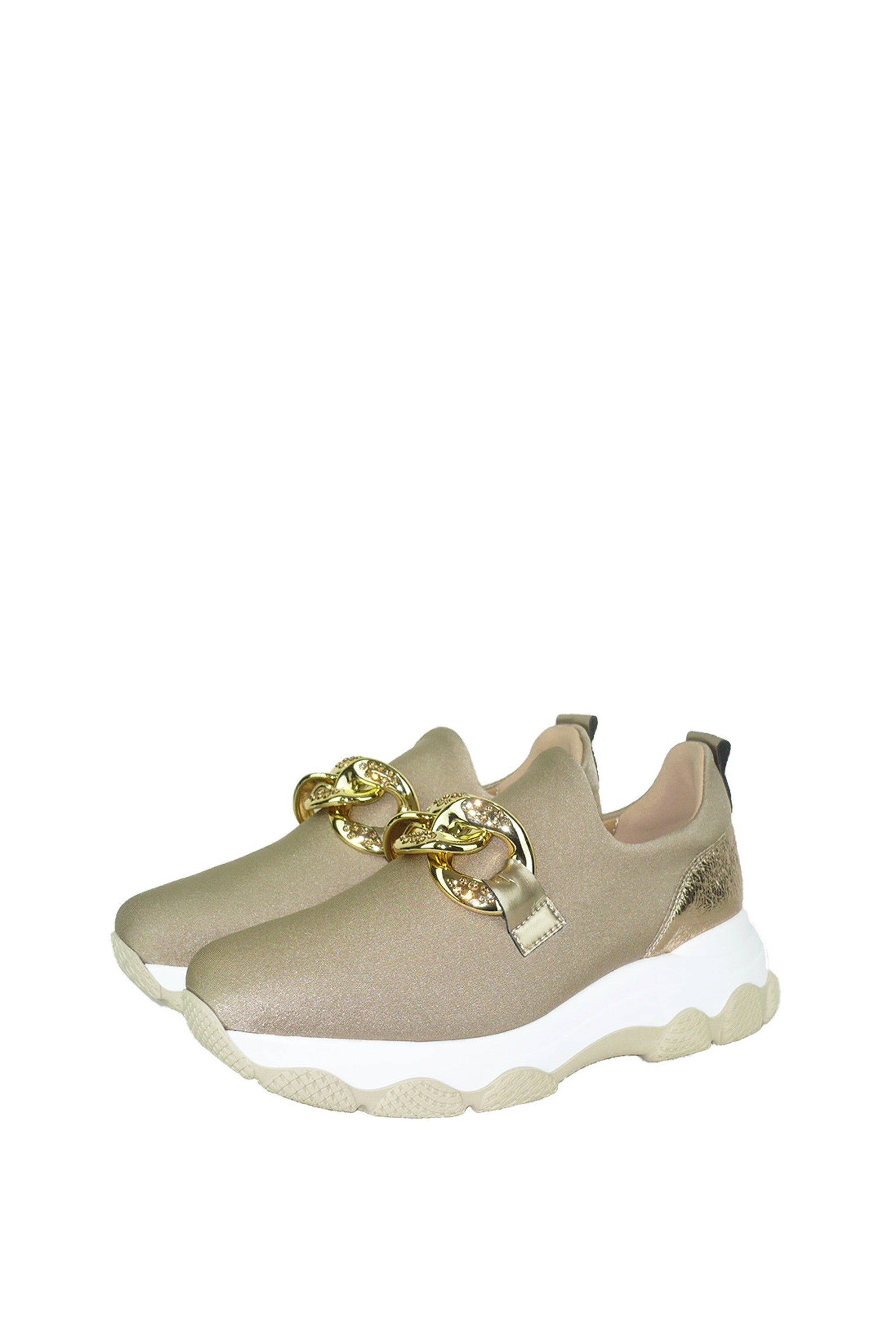 Slip on in tessuto beige con catena Cinzia Soft