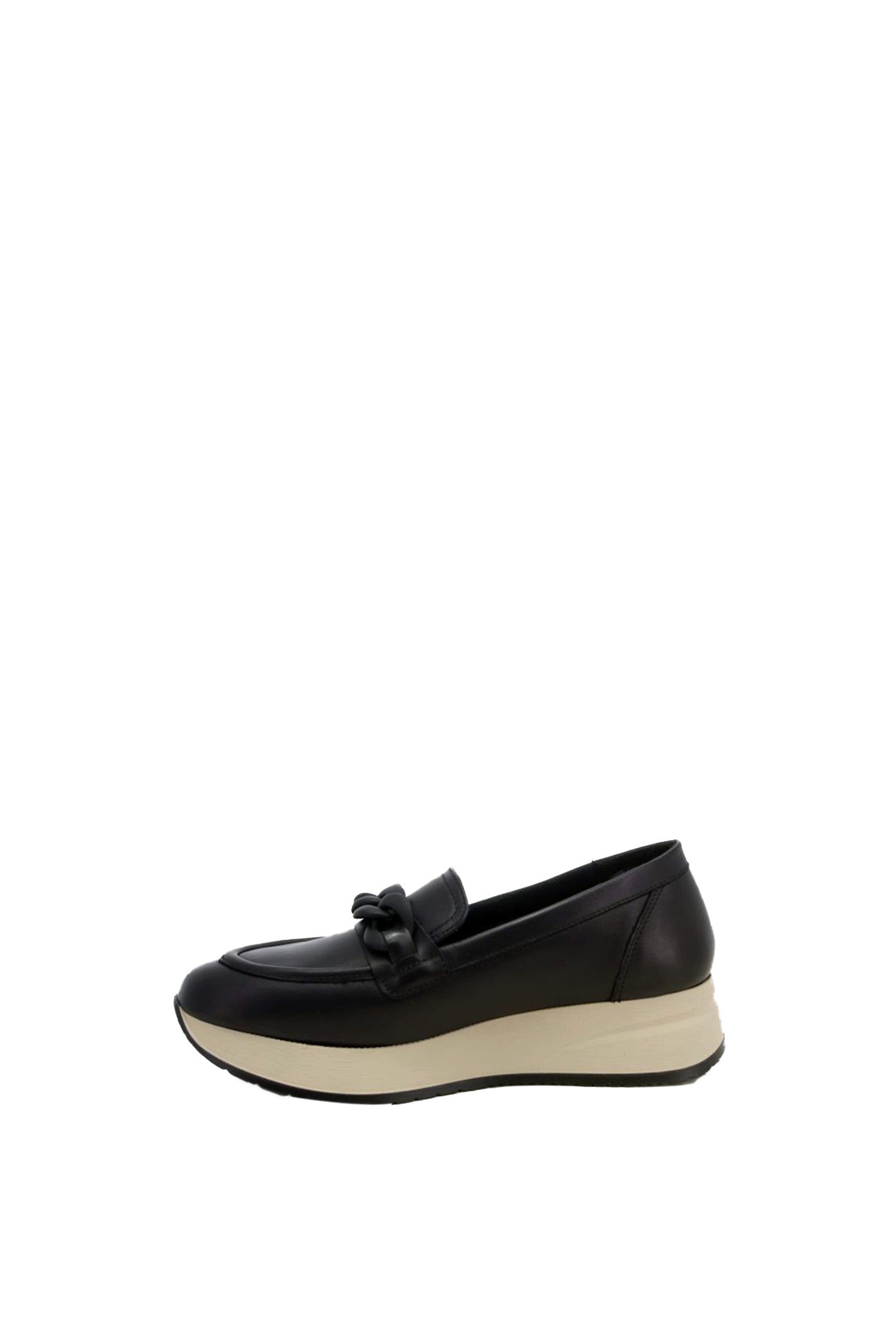 Slip on nera e cuoio in pelle con catena numeri grandi donna Melluso