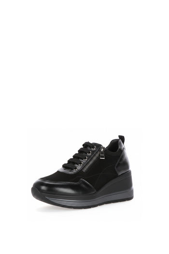 Sneaker in pelle e camoscio nera e marrone  con lacci e zip laterale - 4