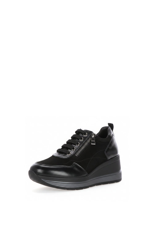 Sneaker in pelle e camoscio nera con lacci e zip laterale - 2