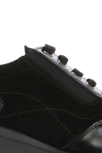 Sneaker in pelle e camoscio nera con lacci e zip laterale - 7