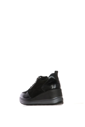 Sneaker in pelle e camoscio nera con lacci e zip laterale - 4