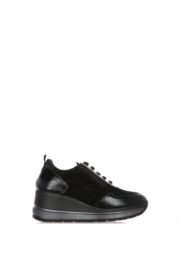 Sneaker in pelle e camoscio nera con lacci e zip laterale - 3