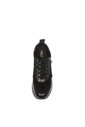 Sneaker in pelle e camoscio nera con lacci e zip laterale - 6
