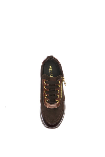 Sneaker in pelle e camoscio nera e marrone  con lacci e zip laterale - 11