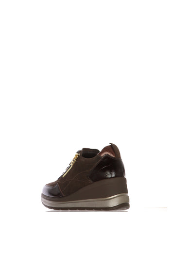 Sneaker in pelle e camoscio nera e marrone  con lacci e zip laterale - 9