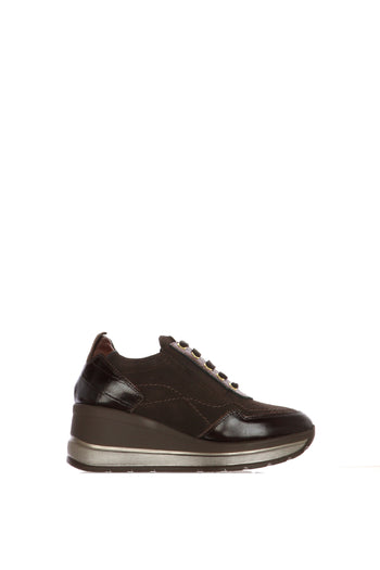 Sneaker in pelle e camoscio nera e marrone  con lacci e zip laterale - 7