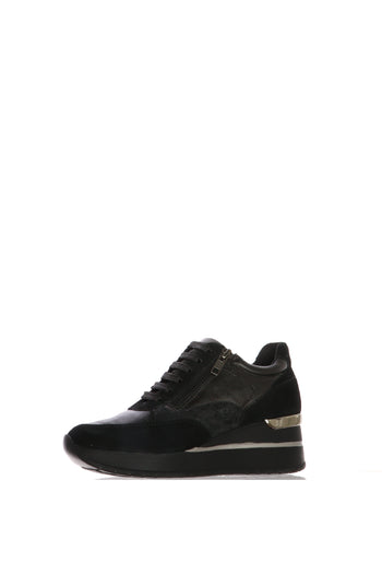 Sneaker nero e visone con chiusura lacci e cerniera plantare estraibile - 5