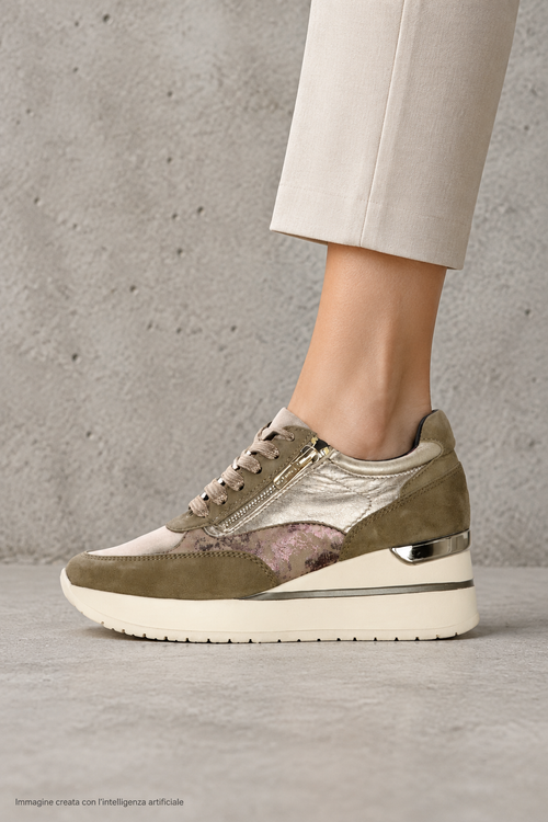 Sneaker nero e visone con chiusura lacci e cerniera plantare estraibile - 2