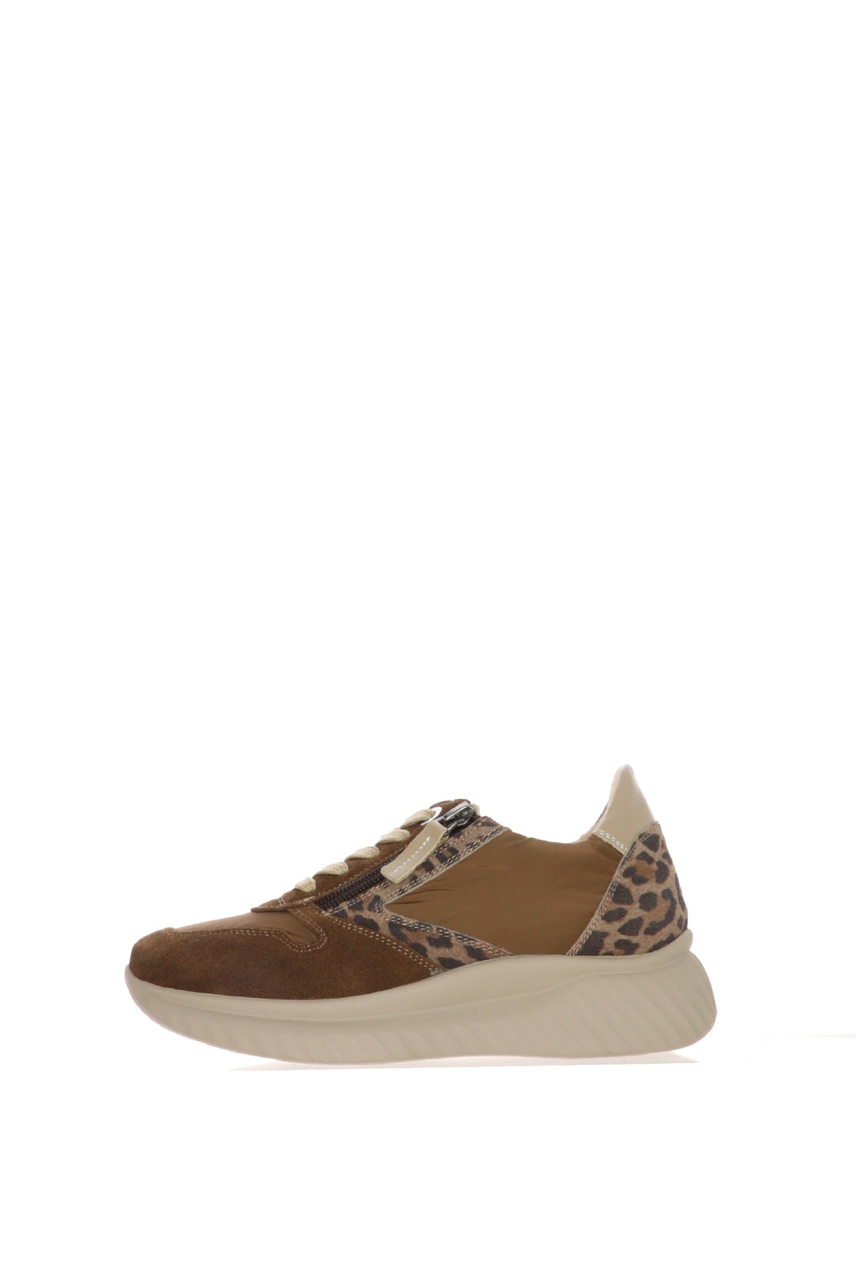 Sneakers Donna  marroni con Zip e dettagli animalier