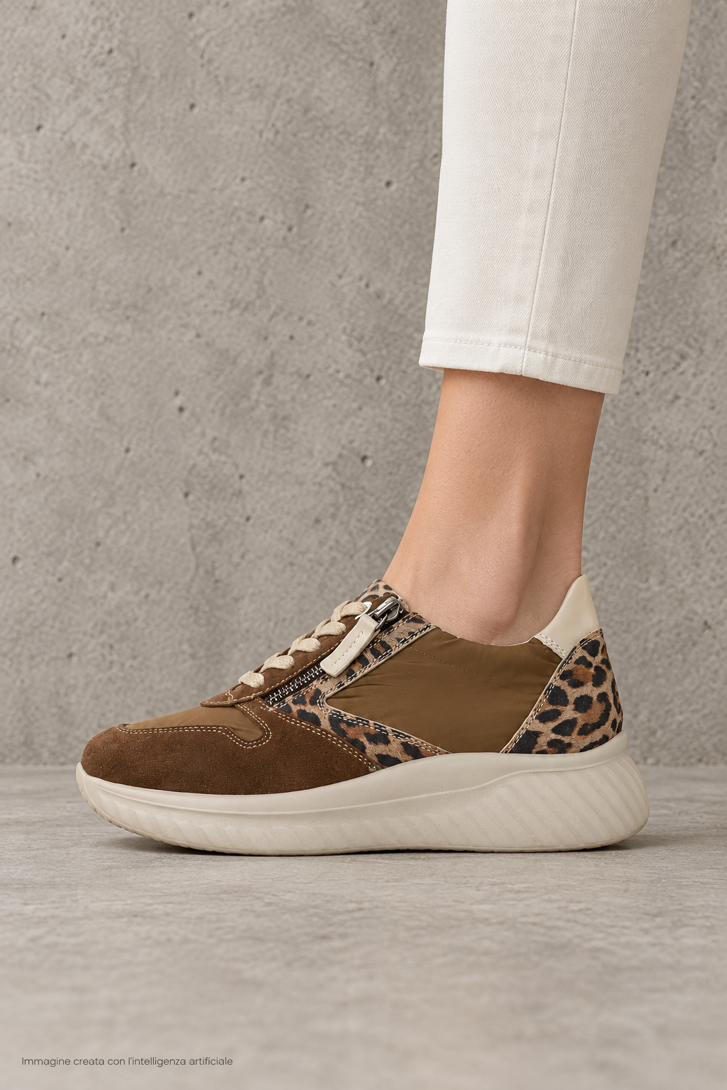 Sneakers Donna  marroni con Zip e dettagli animalier 2