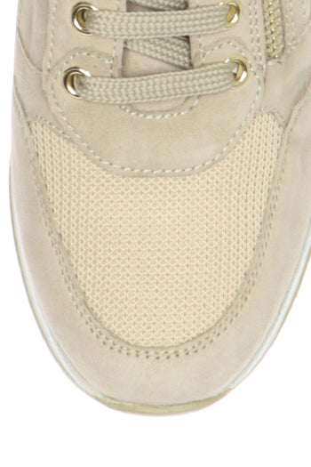Sneakers in camoscio e tessuto beige con lacci e cerniera - 6