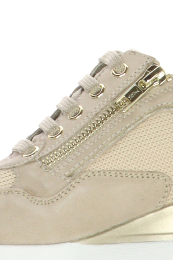 Sneakers in camoscio e tessuto beige con lacci e cerniera - 7