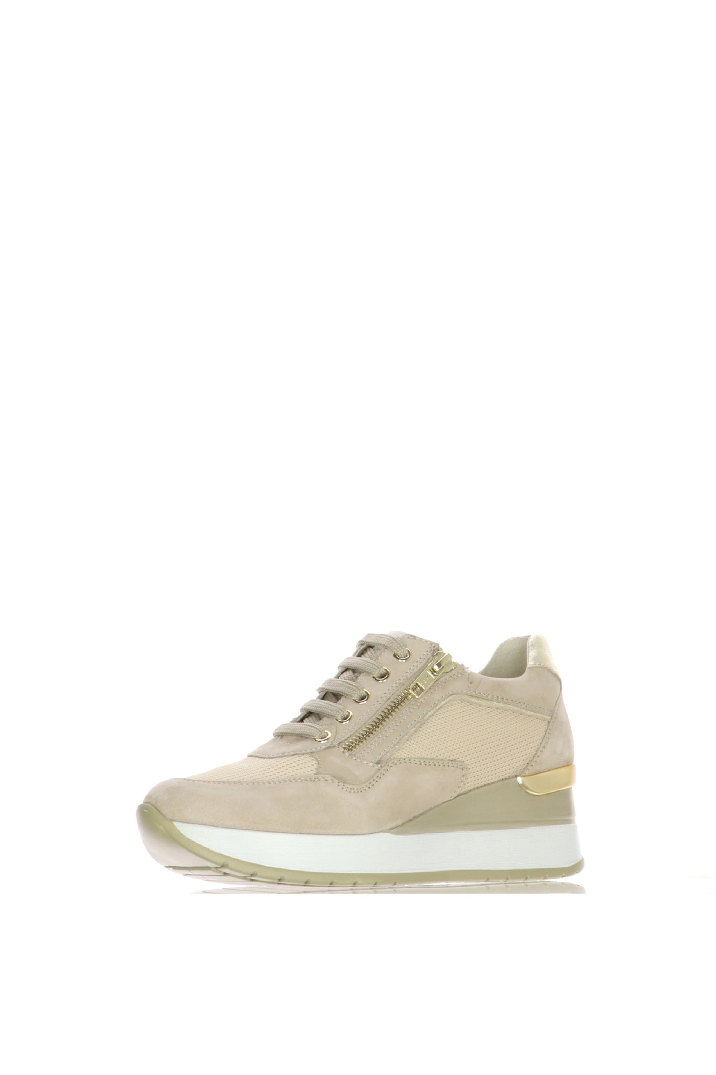 Sneakers in camoscio e tessuto beige con lacci e cerniera 2