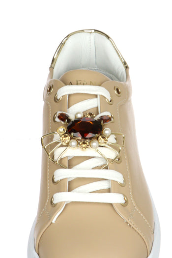 Sneakers in pelle beige allacciata Cafènoir - 5