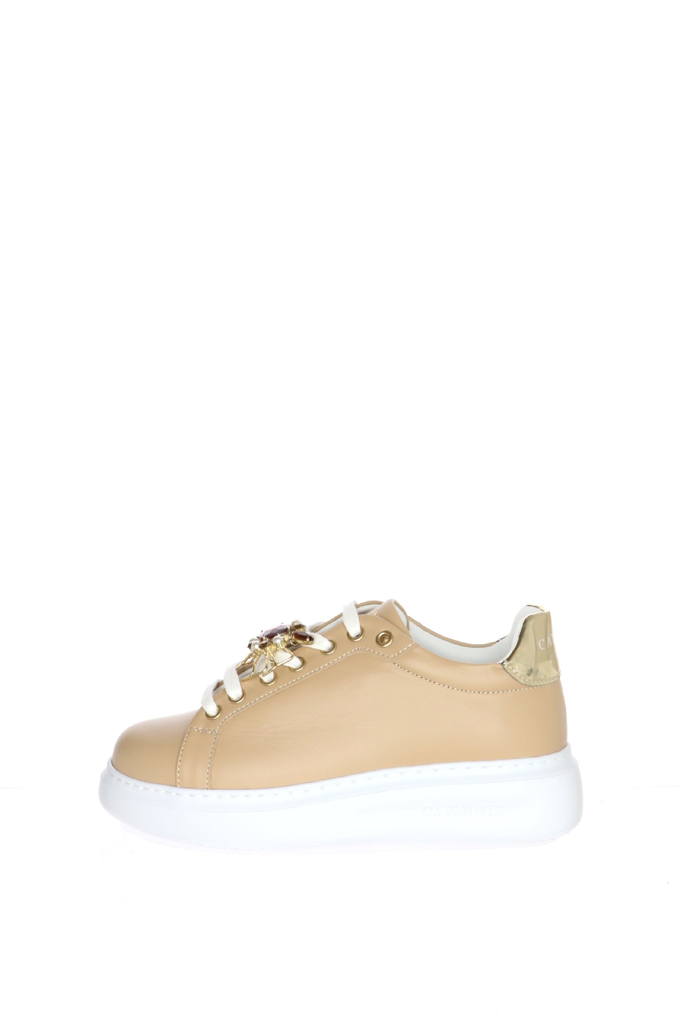 Sneakers in pelle beige allacciata Cafènoir